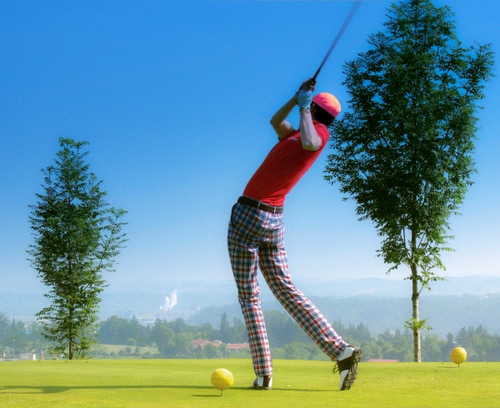 Immagine con golf, alberi, prato, rosso, pallina, sport, verde, palline, mazza, giocatore, palle