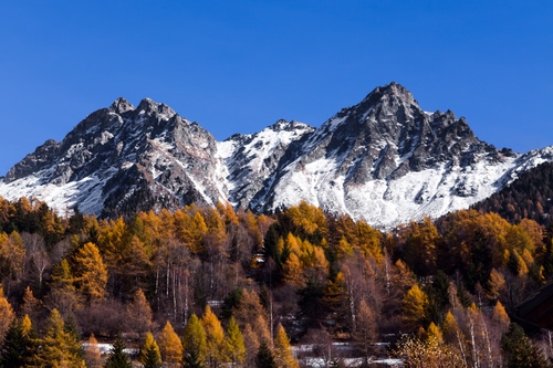 Immagine con neve, alberi, montagne, cielo, montagna, autunno, rocce, roccia, bianco