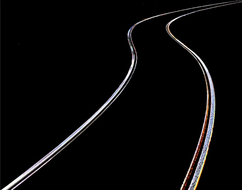 Immagine con nero, binari, curve, parallele, linee, due, metallo, rotaie, bianco, ferro, curva, prospettiva, acciaio, astratto