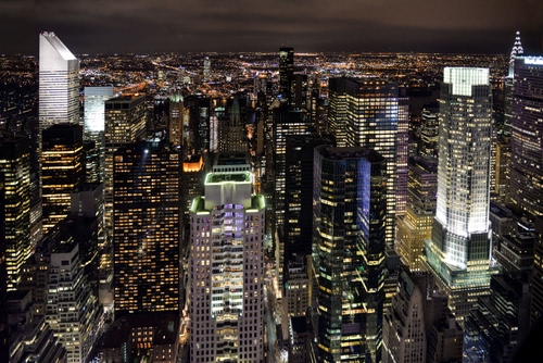 Immagine con grattacieli, luci, notte, città, notturno, finestre, panorama