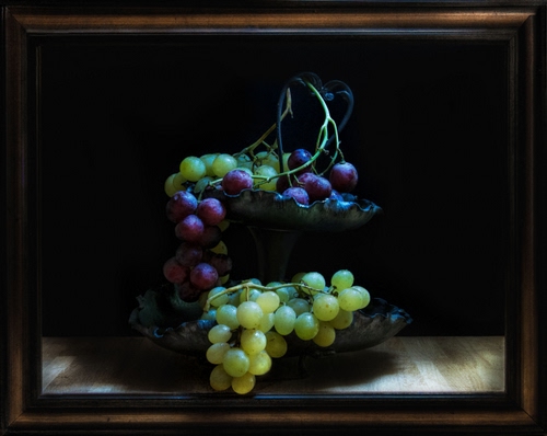 Immagine con uva, grappoli, cornice, bianca, acini, nero, frutta, nera, quadro, luce, verde, alzata, giallo, legno, chicchi