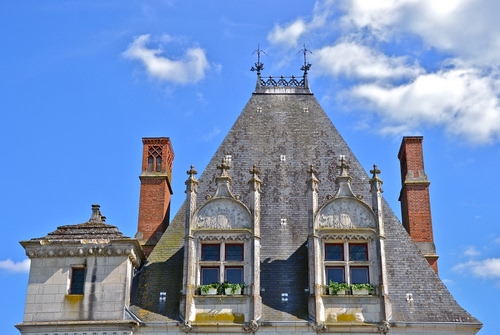 Immagine con comignoli, tetto, finestre, abbaini, nuvole, cielo, vasi