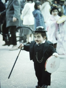 carnevale, tamburello, bambino, maschera, bastone, baffi, bombetta, ollio, cappello
