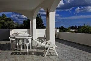 sedie, tavolo, bianco, cielo, archi, nuvole, panorama, terrazza, portico, sdraio, terrazzo