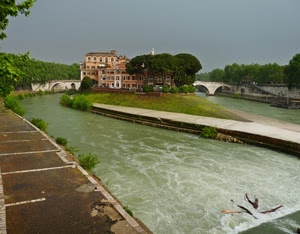 fiume, ponte, acqua, alberi, isola, roma, ponti, palazzi