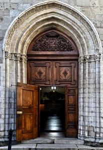 legno, chiesa, arco, porta, portone, portale, colonne, gradini