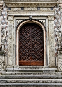 legno, portone, gradini, statue, porta, arco, scale, scala, marmo, ingresso