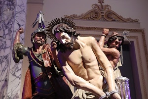 cristo, statue, flagellazione, corona, gesù, soldato, aureola, chiesa, porta, sculture, corda, elmo, soldati, barba, romano, tre, scultura, statua