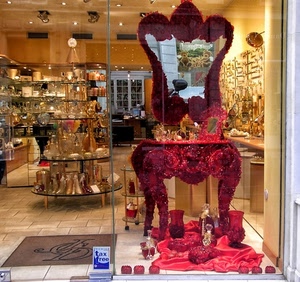 vetrina, specchio, rosso, riflesso, esposizione, negozio, vetro, sedia