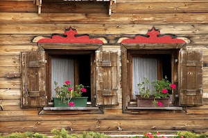 fiori, legno, finestre, vasi, rosso, tende, due, ante, piante, verde, gerani, davanzale, vetri, marrone, scuri, assi, imposte, tendine