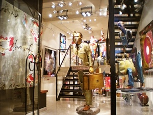 scale, valigia, vetrina, luci, negozio, scala, manichino, statua, gradini, manichini