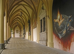 archi, colonne, portico, finestre, dipinto, affresco, lampioni, murales, pilastri, cancello, prospettiva, lampione