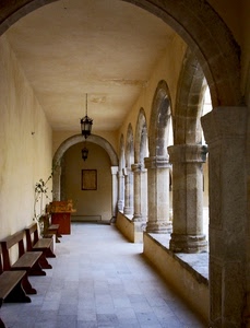 panche, archi, colonne, portico, panchine, portici, lampioni, lampione