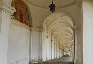archi, lampione, portico, affresco, prospettiva, bianco, porticato, portici, pilastri, dipinto