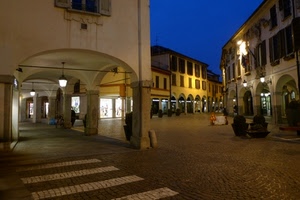 portici, archi, lampioni, sera, luci, strada, borgo, blu, portico, palazzi, piazza, notturno