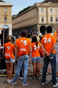 numeri, arancione, persone, ragazzi, borse, arancio