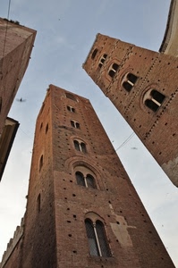 finestre, torri, bifore, cielo, uccelli, prospettiva, tre, medioevo, colonne