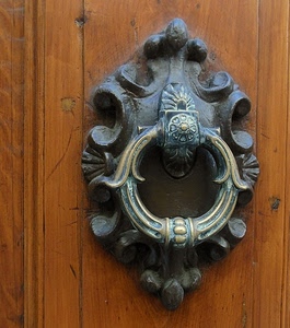 porta, legno, batacchio, battiporta, anello, metallo, ottone, maniglia, bronzo, ferro, battente, portone