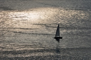 barca, vela, mare, acqua, onde, riflesso, controluce, riflessi, bianconero, luce