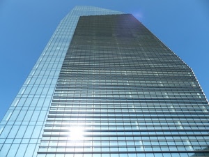 grattacielo, cielo, riflesso, azzurro, vetri, vetro, vetrate, finestre