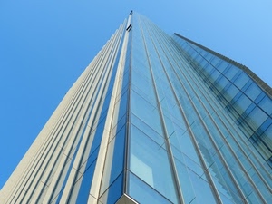 grattacielo, finestre, cielo, vetri, azzurro, vetro, prospettiva