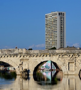 ponte, grattacielo, fiume, acqua, riflessi, archi, palazzo, cielo, arco