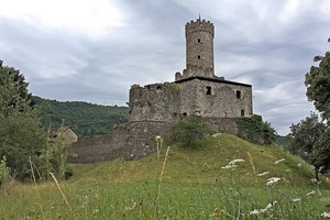 castello, torre, alberi, prato, merli, verde