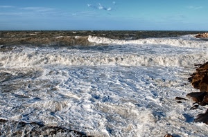 mare, onde, cielo, schiuma, scogli, acqua, nuvole