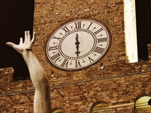 orologio, lancette, mano, braccio, numeri, statua, torre, ore