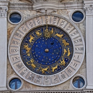 numeri, orologio, zodiaco, blu, oro, segni
