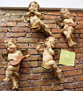 muro, angeli, mattoni, prezzo, flauto, quattro, putti, strumenti
