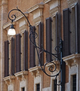 finestre, persiane, lampione, ferro, liberty, battuto, palazzo, mattoni