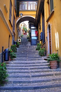 gradini, arco, vasi, vicolo, scala, lampione, scalinata, fiori