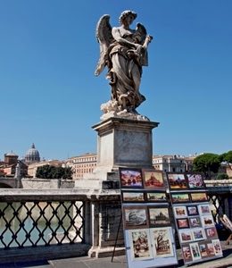 angelo, ponte, statua, quadri, roma, ali, fiume, cielo