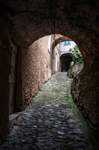 vicolo, porta, pietre, archi, arco, selciato, salita, portico, fiori