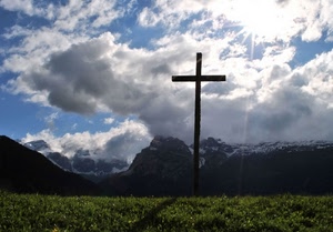 nuvole, croce, montagne, erba, cielo, prato, montagna, verde, raggi, controluce, sole