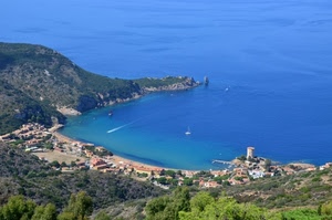 mare, panorama, spiaggia, alberi, promontorio, golfo, torre, acqua, borgo, cielo