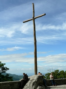 croce, cielo, legno, nuvole, persone, montagna, frate, panorama, roccia, alberi