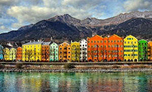 fiume, colori, acqua, montagne, case, giallo, palazzi, arancione, verde