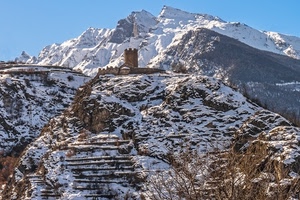 neve, castello, inverno, torre, montagna, montagne, bianco, cielo
