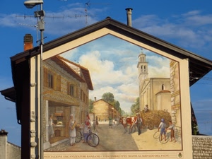 murales, casa, comignoli, murale, lampione, cielo, antenna, bicicletta, disegno, antenne, biciclette
