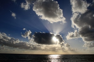 mare, nuvole, cielo, sole, acqua, raggi, tramonto, riflesso, controluce