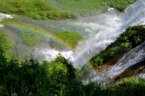 arcobaleno, acqua, cascata, verde, fiume, alberi, erba