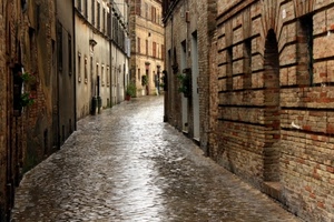 strada, finestre, vicolo, porte, pioggia, case, via, bagnato, scorcio, mattoni