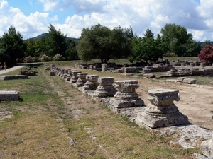 ruderi, alberi, rovine, erba, nuvole, archeologia, colonne, prato, cielo