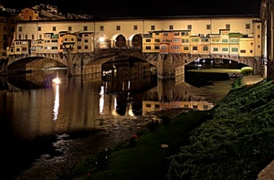 ponte, firenze, fiume, notturno, vecchio, arno, riflesso, notte, acqua, riflessi