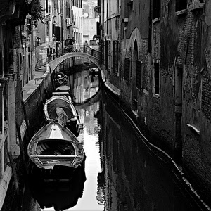 barche, ponte, canale, venezia, bianconero, riflesso, acqua, finestre, palazzi