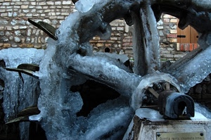 ghiaccio, ruota, mulino, pale, inverno, raggi, freddo, mattoni