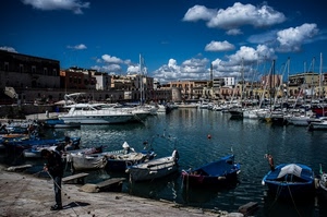 barche, porto, nuvole, mare, cielo, acqua, reti, pescatore