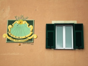 meridiana, finestra, verde, persiane, numeri, muro, orologio, ore, solare